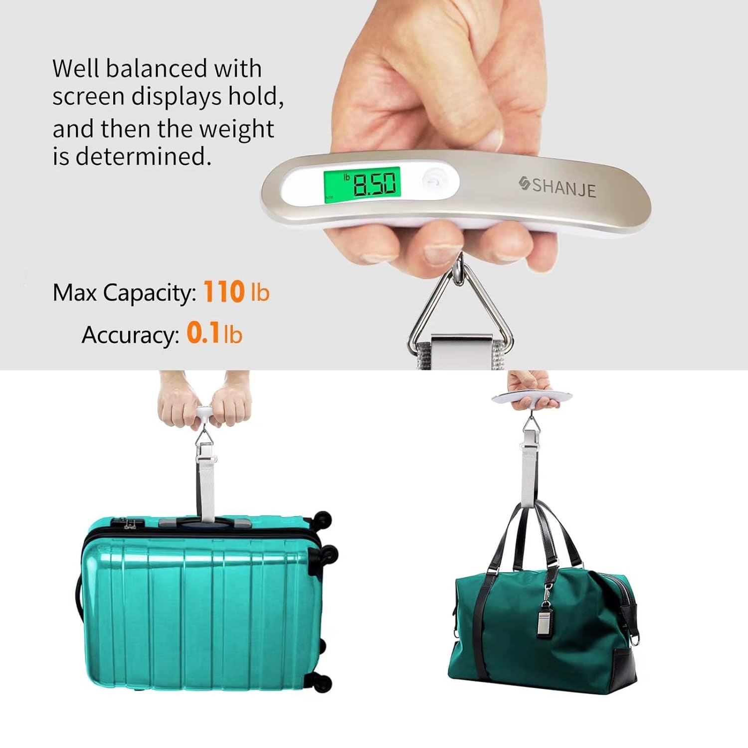 Luggage Weight Scale for Suitcases 110 Lbs Travel Accessories High Precision Travel Digital Hanging Scales 50Kg (White)