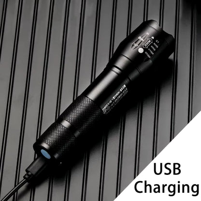 Powerful LED Flashlight Aluminum Alloy Portable Torch USB Rechargeable Outdoor Camping Tactical Flash Light