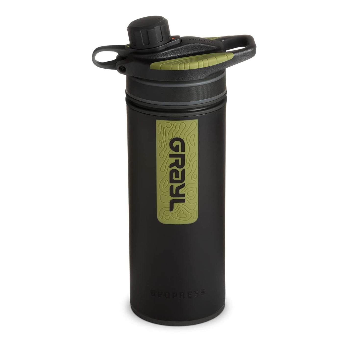 Geopress 24 Oz Water Purifier Bottle - Filter for Hiking, Camping, Survival, Travel (Black Camo)