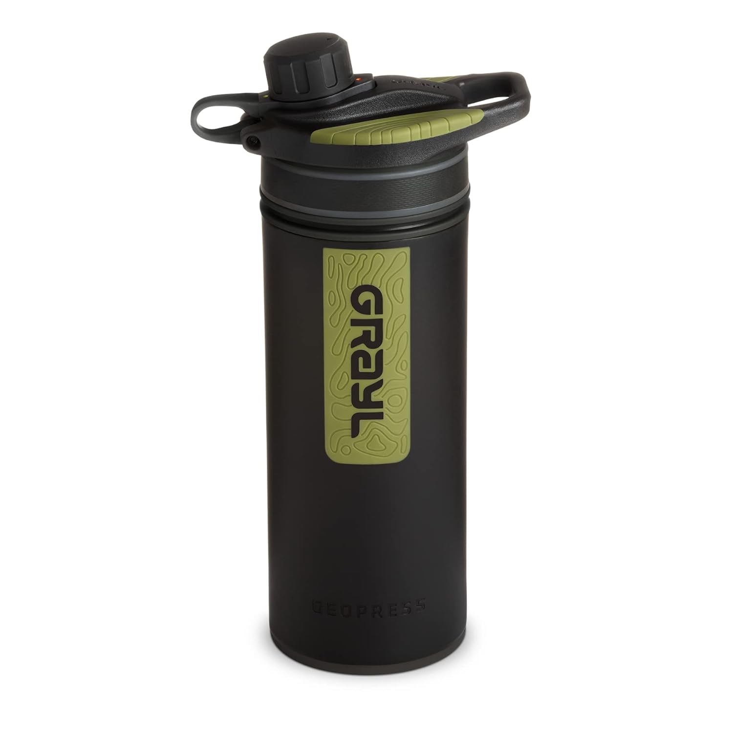 Geopress 24 Oz Water Purifier Bottle - Filter for Hiking, Camping, Survival, Travel (Black Camo)