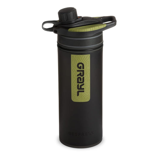 Geopress 24 Oz Water Purifier Bottle - Filter for Hiking, Camping, Survival, Travel (Black Camo)