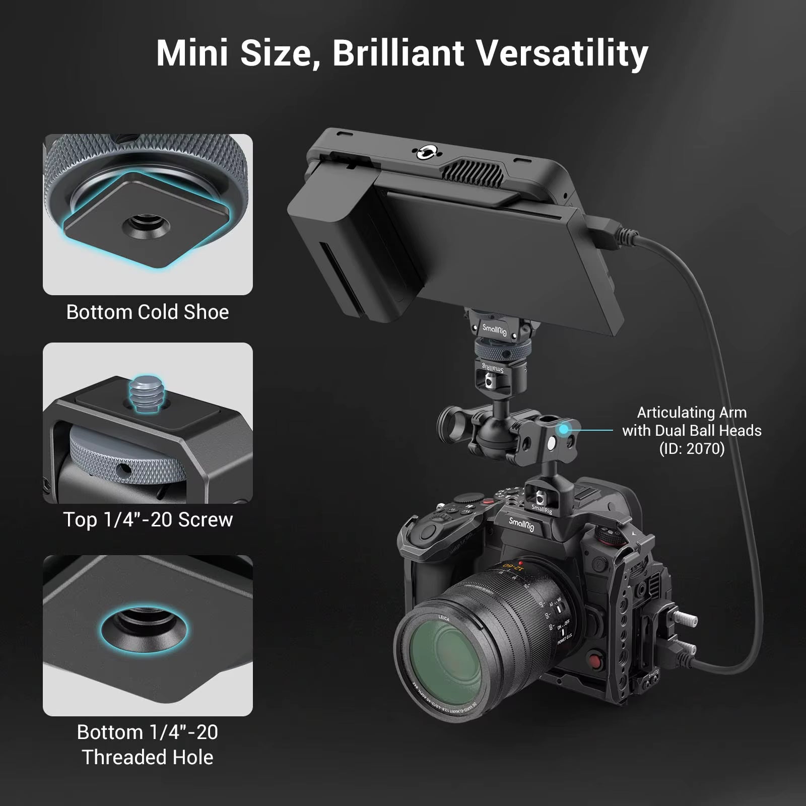 Monitor Mount Lite with Cold Shoe Swivel 360° and Tilt 180° Holder for Monitor LED & Video Shoot Accessories Magic Arm