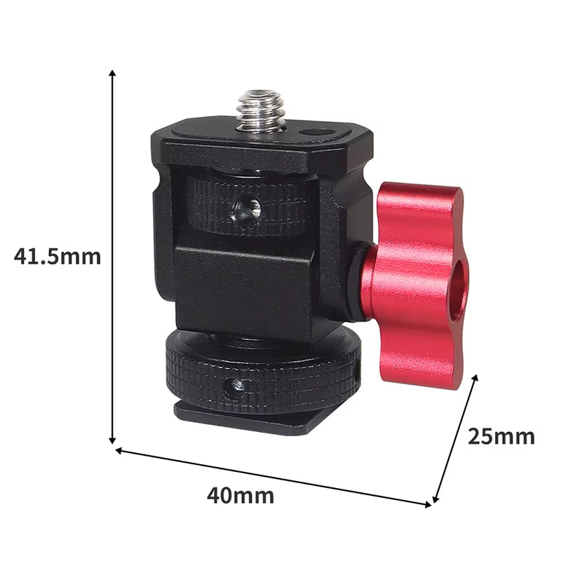 Mini Monitor Mount Holder Tripod Head with Cold Shoe Mount Adapter Swivel and Tilt Adjustable for Flash Microphone Fill Light