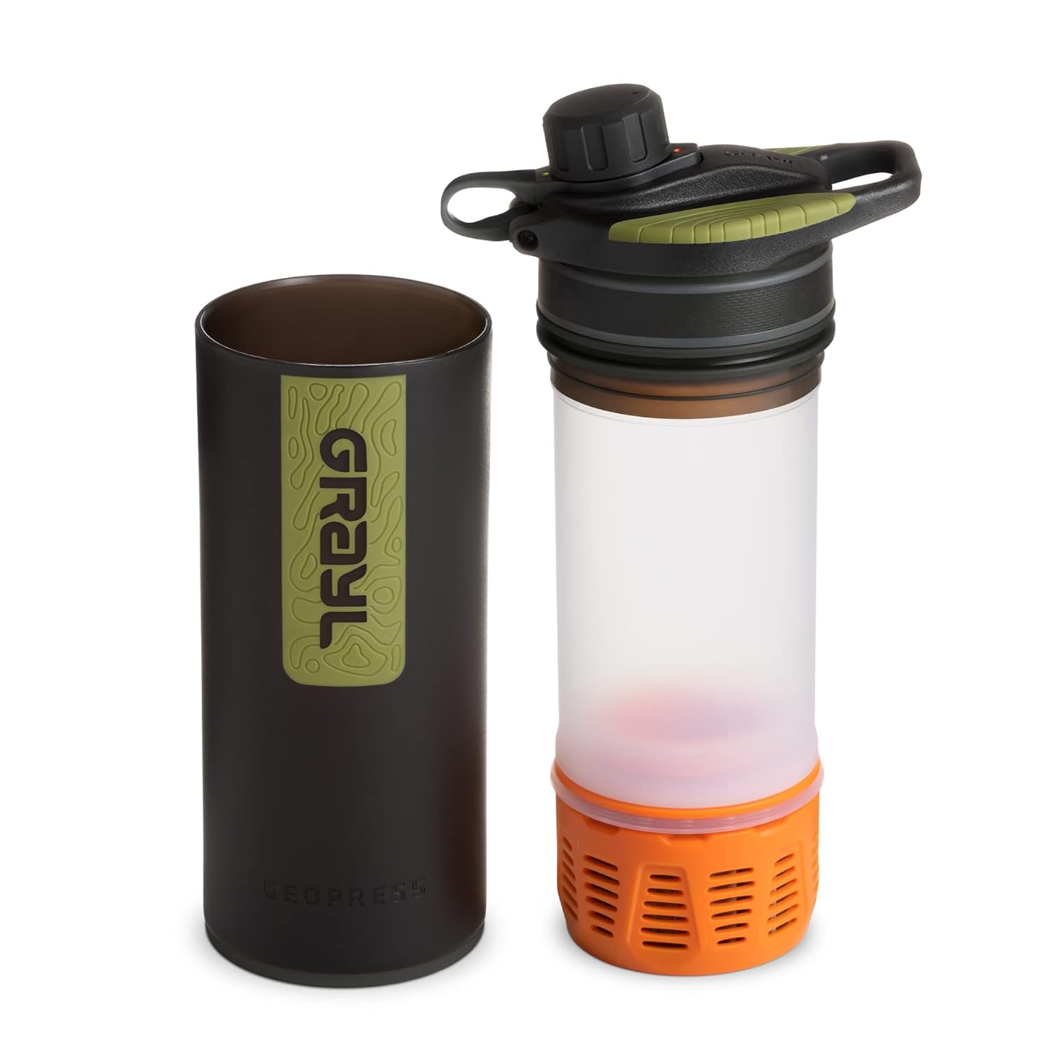 Geopress 24 Oz Water Purifier Bottle - Filter for Hiking, Camping, Survival, Travel (Black Camo)