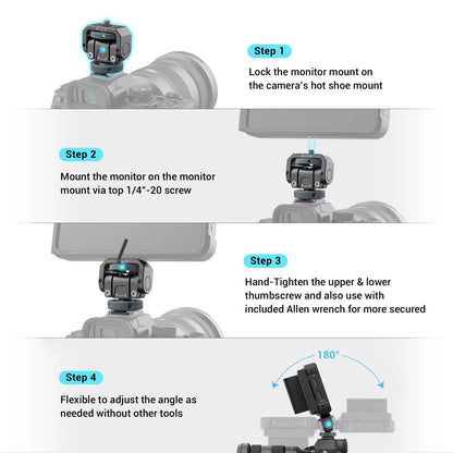 Monitor Mount Lite with Cold Shoe Swivel 360° and Tilt 180° Holder for Monitor LED & Video Shoot Accessories Magic Arm