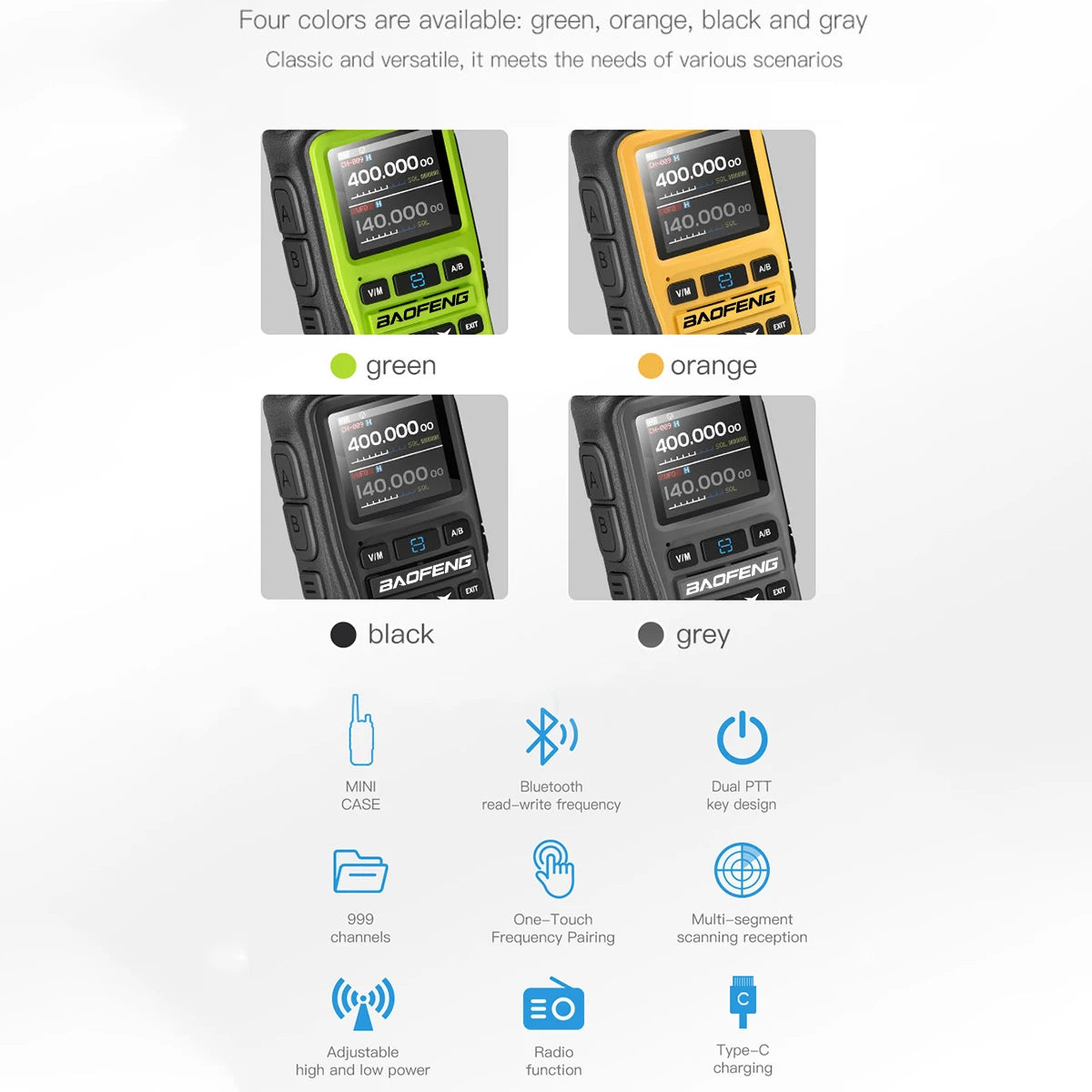 UV-5R Mini Walkie Talkie Multi Band Bluetooth Programming Wireless Copy Frequency 999CH Type-C Long Range Two Way Radio