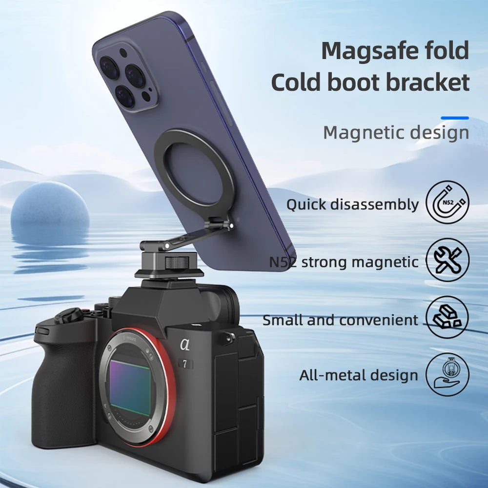 2 Options Magnetic Phone Mount Phone Holder Phone Tripod Mount with ARCA Connector Cold Shoe 1/4 Inch for I Phone 15/14/13/12